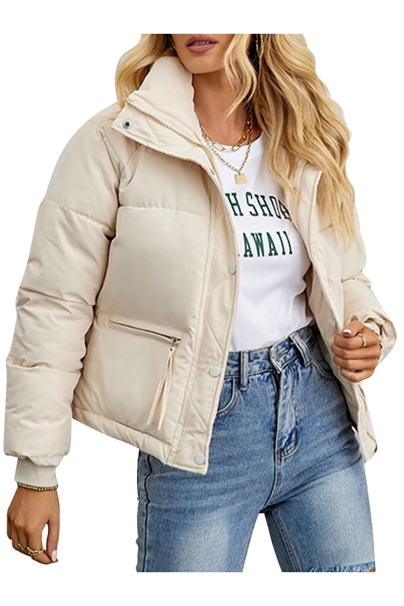 Women Jackets Casual Loose Turtleneck Puffer Coats Zipper Solid White Down Coat Comfy Padded Winter Clothes 2025