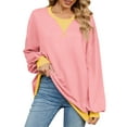 thumbnail image 1 of IWEMEK Women Long Sleeve Tops Casual Round Neck Sweatshirt Dressy Pink Cute Fall T Shirt Drop Shoulder Pullover, 1 of 7
