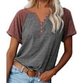 thumbnail image 1 of IWEMEK Women Shirts Color Block Casual Dressy Summer Top for Woman Blouses V-Neck Comfy Loose Raglan Sleeve Tunic Shirt, 1 of 5