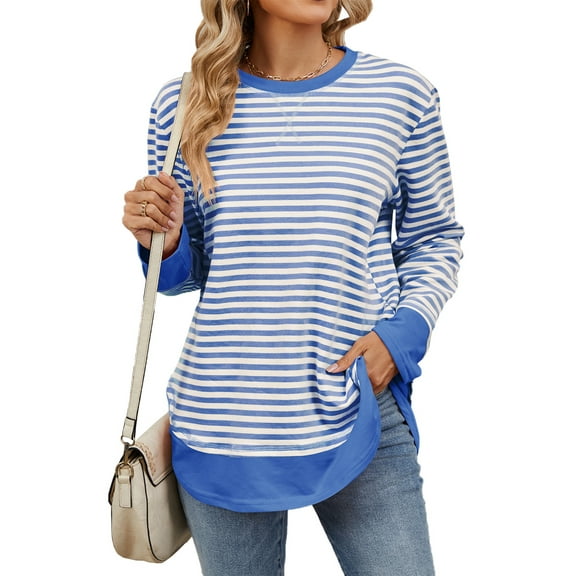 IWEMEK Women Shirts Long Sleeve Fashion Chic Tunics Tops Spring Comfy Stripe Tees 2025