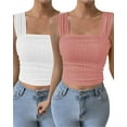 thumbnail image 1 of IWEMEK Women Sleeveles Tops 2 Packs Fashion Casual Dressy Pink Cute Tees White Tight Fitting Ribbed Tank Tops 2025, 1 of 8