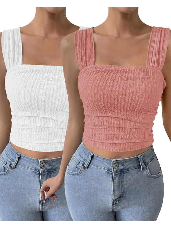 Women Sleeveles Tops 2 Packs Fashion Casual Dressy Pink Cute Tees White Tight Fitting Ribbed Tank Tops 2025