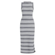 IWEMEK Women Sleeveless Dresses Round Neck Summer Trendy Grey Dress Going Out Leisure Slim Comfy Long Tank Dress