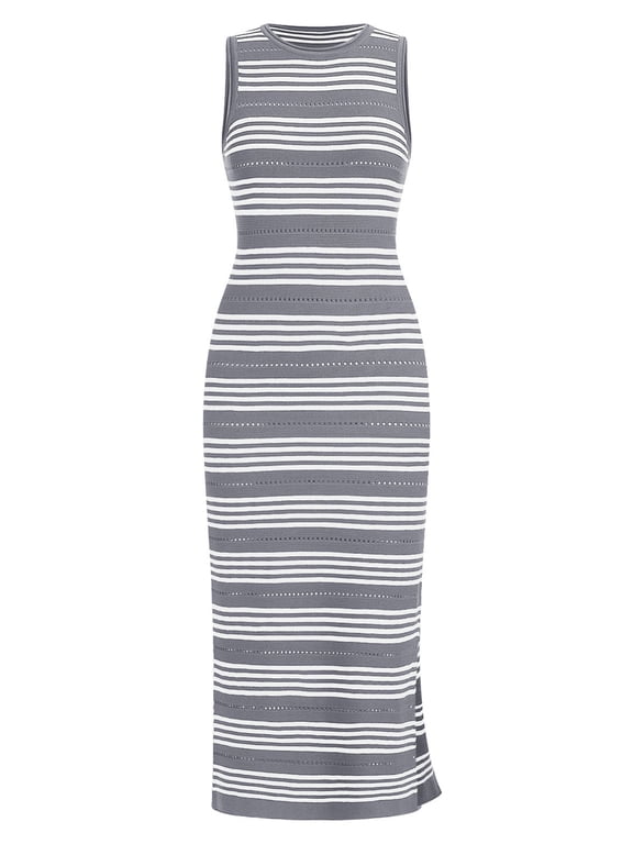 Women Sleeveless Dresses Round Neck Summer Trendy Grey Dress Going Out Leisure Slim Comfy Long Tank Dress