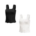 thumbnail image 1 of IWEMEK Women Sleeveless Tops Solid Color Summer Chic Sleeveless Jacquard Square Neck Vest Leisure Cami Top Pack of 2, 1 of 8