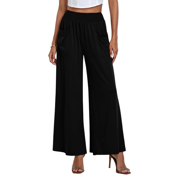 IWEMEK Women Sweatpants Solid Black Loose Casual Flowy Pants Cozy Elastic Waisted Work Pants 2025