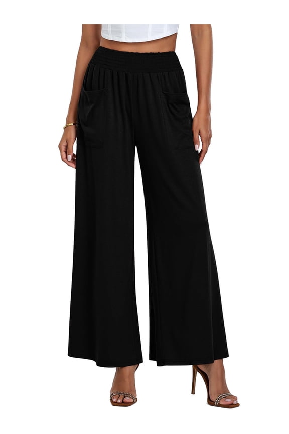 Women Sweatpants Solid Black Loose Casual Flowy Pants Cozy Elastic Waisted Work Pants 2025