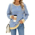thumbnail image 1 of IWEMEK Women Sweatshirts Stripe Fall Long Sleeve Tops Loose Fitting Casual Trendy Tunic Shirts Crew Neck Baggy Pullover, 1 of 8