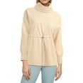 thumbnail image 1 of IWEMEK Women Sweatshirts Turtleneck Casual Loose Tops Drawstring Waist Beige Pullover Winter Clothes, 1 of 7