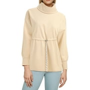 IWEMEK Women Sweatshirts Turtleneck Casual Loose Tops Drawstring Waist Beige Pullover Winter Clothes