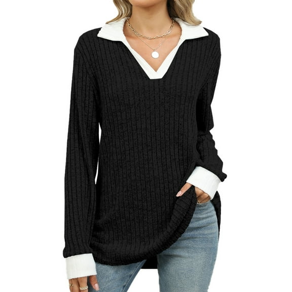 IWEMEK Women Tops Casual Fall Long Sleeve Shirts Comfort Oversize Basic Tees Soft Jersey Baggy T-Shirts Black Top 2024