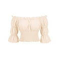 thumbnail image 1 of IWEMEK Women Tops Casual Summer Boho Off Shoulder Blouses Solid Beige Gothic Elegant Tees Slim Fit Clothes Size M, 1 of 7