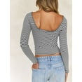 thumbnail image 1 of IWEMEK Women Tops Comfy Lightweight Slim Shirt Grey Striped Going Out Backless Pullover Fall Clothes 2025 M, 1 of 7
