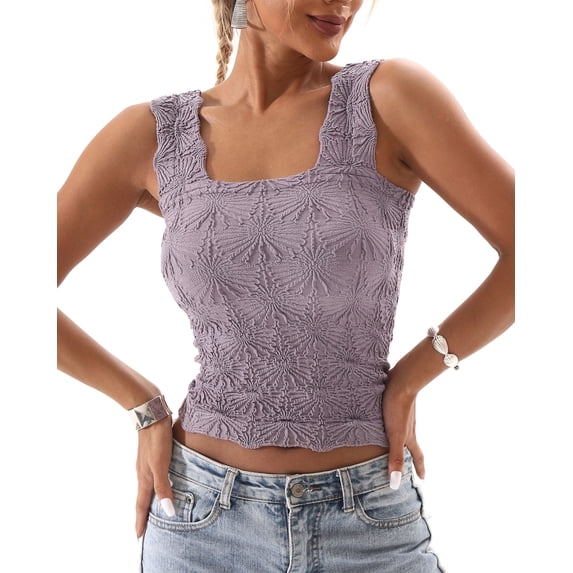 IWEMEK Women Tops Leisure Summer Sleeveless T-Shirts Pure Purple Tight Fitted Tank Tops Size L