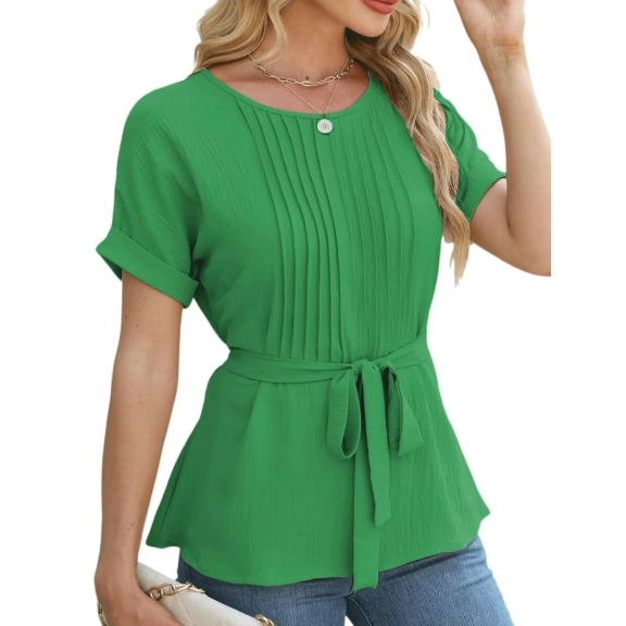IWEMEK Women's Blouses Trendy Leisure Going Out Tops Comfy Breathable Flax Tunics Top Pure Green Spring Shirts 2025
