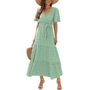 IWEMEK Women's Dresses Going Out Flowy Fancy Party Dress Leisure Loose Fitting Workout Lightgreen Softness Plain Cute Suit