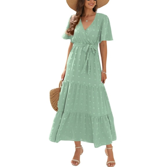 IWEMEK Women's Dresses Going Out Flowy Fancy Party Dress Leisure Loose Fitting Workout Lightgreen Softness Plain Cute Suit