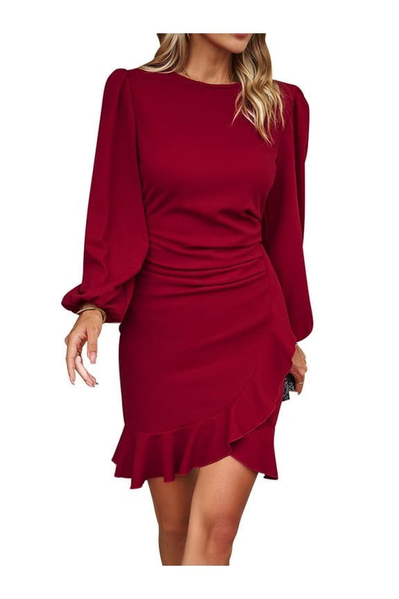 Women's Dresses Long Bishop Sleeve Ruffle Trim Wedding Guest Dress Elegant Fancy Autumn Wrap Around Dress 2025