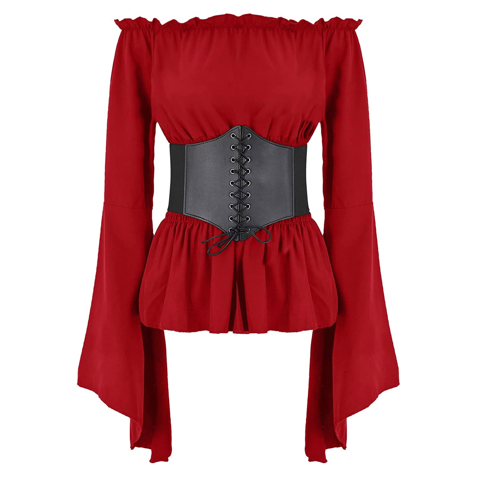 Hanna Nikole Women's Plus Size Renaissance Blouse - Off Shoulder Trumpet Sleeve Peasant Top, Viscose Rayon, Loose Fit