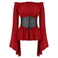 thumbnail image 1 of IWEMEK Women's Renaissance Blouse Trumpet Sleeve Strapless Tops for Womens Vampire Costume with Corset Belt Waist Chic Tee, 1 of 7
