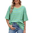 thumbnail image 1 of IWEMEK Women's Shirts Casual Summer Stripe T-Shirt Elbow Length Sleeve Drop Shoulder Tops Color Block Lightweight Pullover, 1 of 7