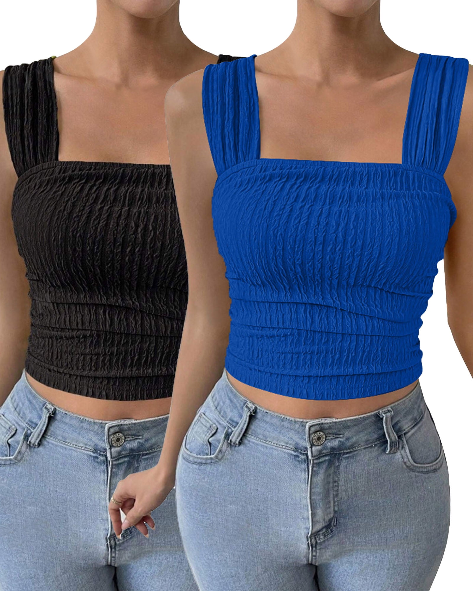 IWEMEK Women's Sleeveless Top 2-Piece Elegant Classic Black Tank Tops ...