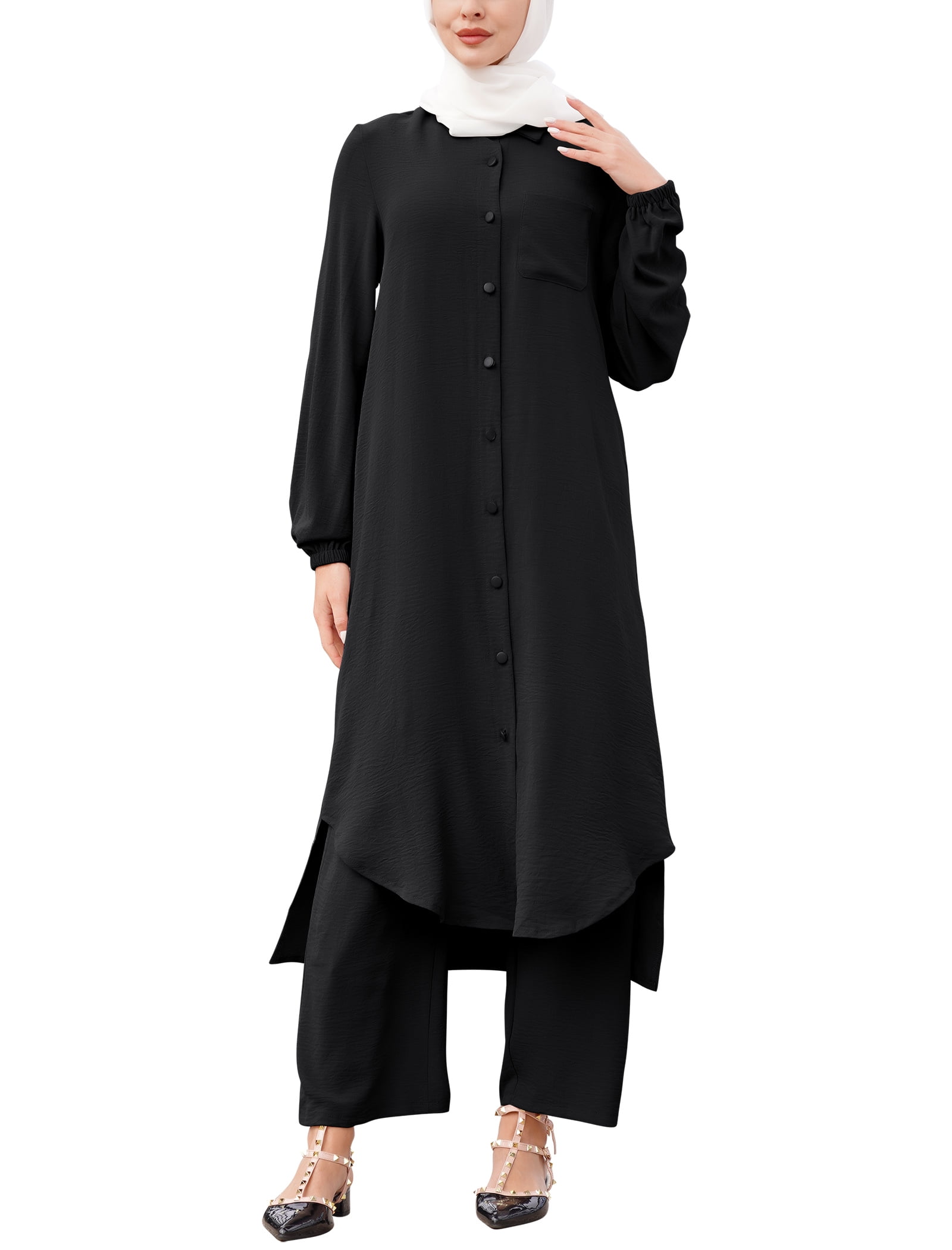 IBTOM CASTLE Abayas For Women Muslim Long Sleeve Chiffon Maxi Cardigan Dress Hijab Soild Color Turkey Kaftan Full Length Modest Robe Casual Islamic Clothes Loose Dubai Cover Up Dress Khaki Small Price In