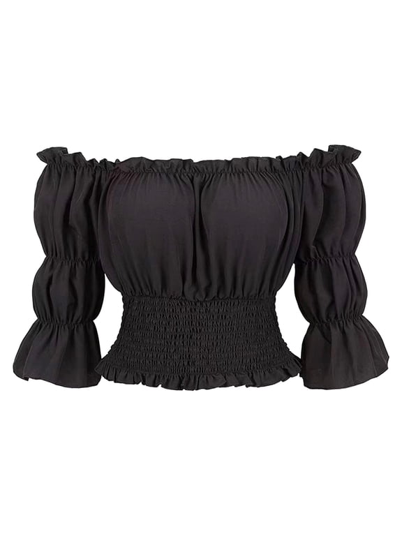 Womens Blouse Medieval Victorian Black Tops Corset Tube Crop Tops with Sleeve Fashion Chic Trendy Shirts 2025