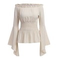 thumbnail image 1 of IWEMEK Womens Blouse Off Shoulder Tops for Women Medieval Renaissance Costume Fairy Grooy Comfort Beige Long Sleeve Shirt, 1 of 6