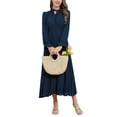 thumbnail image 1 of IWEMEK Womens Dress Halter Neck Jacquard Flowy Maxi Dresses Bohemian Long Poet Sleeve Floral Sundress Leisure Swing Maxi, 1 of 9