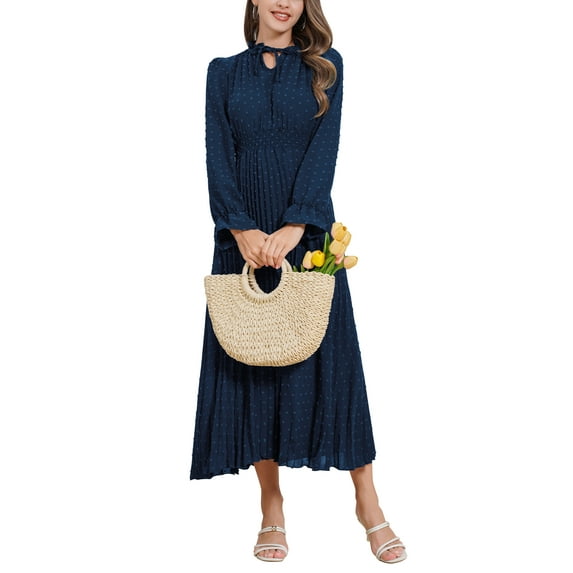 IWEMEK Womens Dress Halter Neck Jacquard Flowy Maxi Dresses Bohemian Long Poet Sleeve Floral Sundress Leisure Swing Maxi