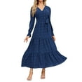 thumbnail image 1 of IWEMEK Womens Maxi Dress V-Neck Plus Size Party Dresses Pom Pom Comfy Wrap Dress Plain Blue Flowy Fall Casual Dress, 1 of 6