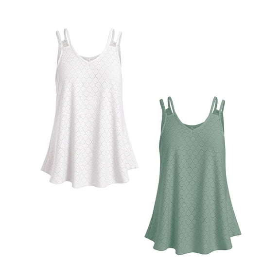 IWEMEK Womens Sling Top Spaghetti Strap Coverups Casual Summer Tank Tops for Women White and Green 2 Pieces Camisole