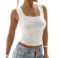 thumbnail image 1 of IWEMEK Womens Tank Top Summer Casual Trendy Sleeveless Shirt Square Neck Wide Shoulder Strap Vest Fashion White Crop Top, 1 of 7