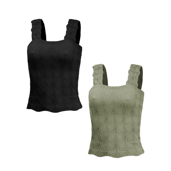 IWEMEK Womens Tank Tops Hot Summer Comfy Sleeveless Tees Fashion Jacquard Cami Top Softness Workout Slim Vest 2-Pack