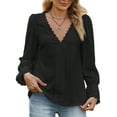 thumbnail image 1 of IWEMEK Womens Top Fall Long Sleeve Casual Trendy Plain Black Blouse Comfy Loose Fitting Deep V Neck T Shirt for Lady 2024, 1 of 7