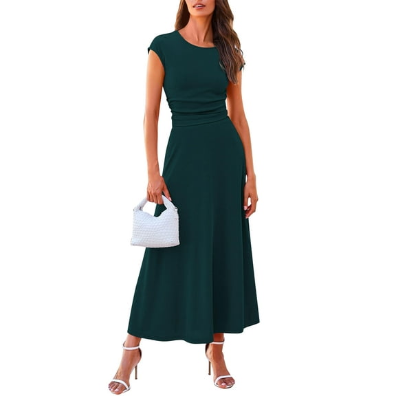 IWEMEK Women Two Piece Sets Casual Trendy Darkgreen Crew Neck T-Shirts Elastic Waist A-Line Skirt Ladies Outfits