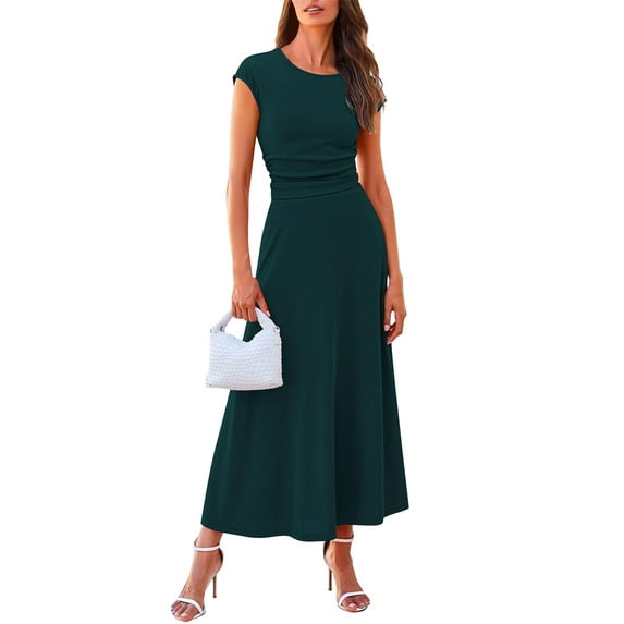 IWEMEK Women Two Piece Sets Casual Trendy Darkgreen Crew Neck T-Shirts Elastic Waist A-Line Skirt Ladies Outfits