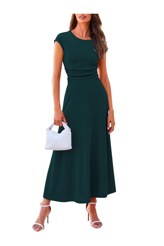 Women Two Piece Sets Casual Trendy Darkgreen Crew Neck T-Shirts Elastic Waist A-Line Skirt Ladies Outfits