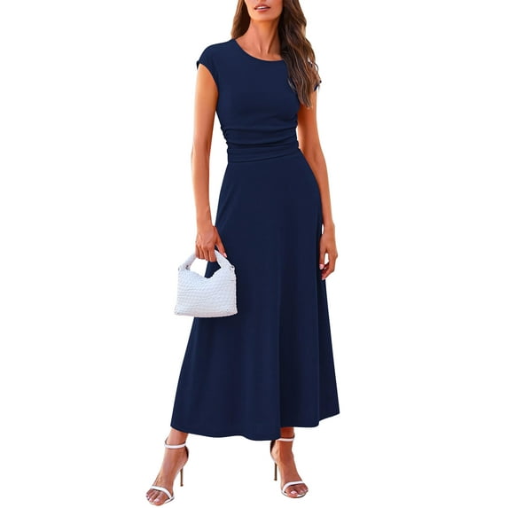 IWEMEK Women's 2 Piece Skirt Set Summer Fashion Chic Crop Tops Comfort Pure Color Dark Blue Casual Outfits 2025