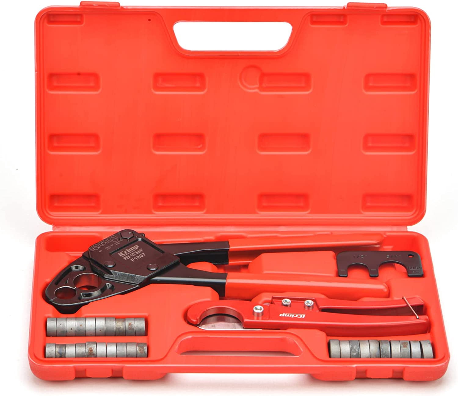 IWISS Combo Angle Head PEX Pipe Crimping Tool Kits for 1/2" & 3/4" Pex Crimp Rings with Go/No-Go Gauge with PEX Pipe Cutter suits for All US F1807 Standards Copper Rings