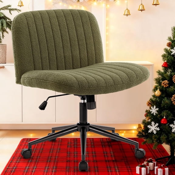 IWMH Criss Cross Chair Cross Legged Office Chair with Wheels Armless Wide Seat Desk Chairs Height Adjustable Computer Task Chairs Swivel Vanity Chair for Home