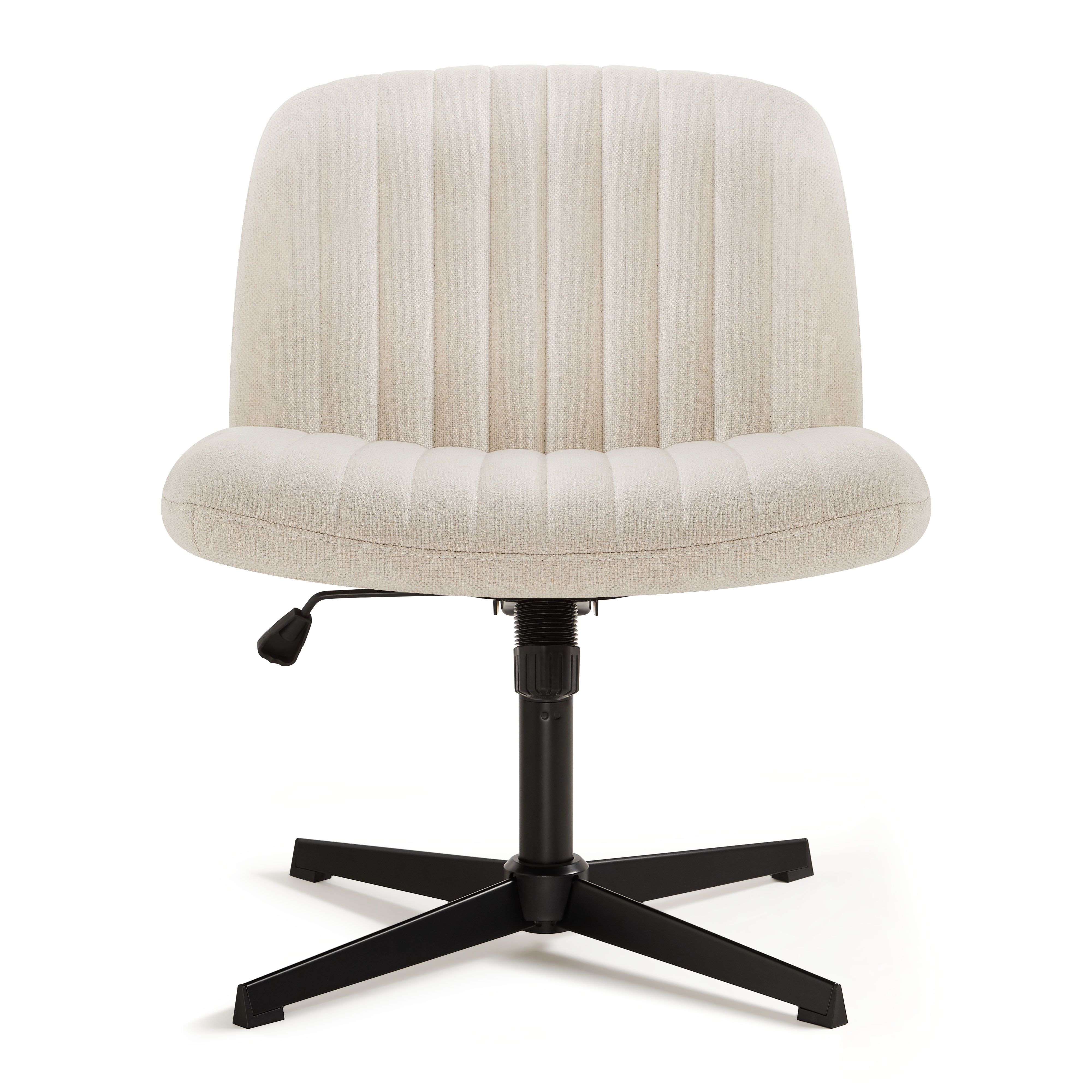 IWMH Ergonomic Armless Desk Chair No Wheels Beige Fabric Upholstered Swivel Vanity Chair for All Ages