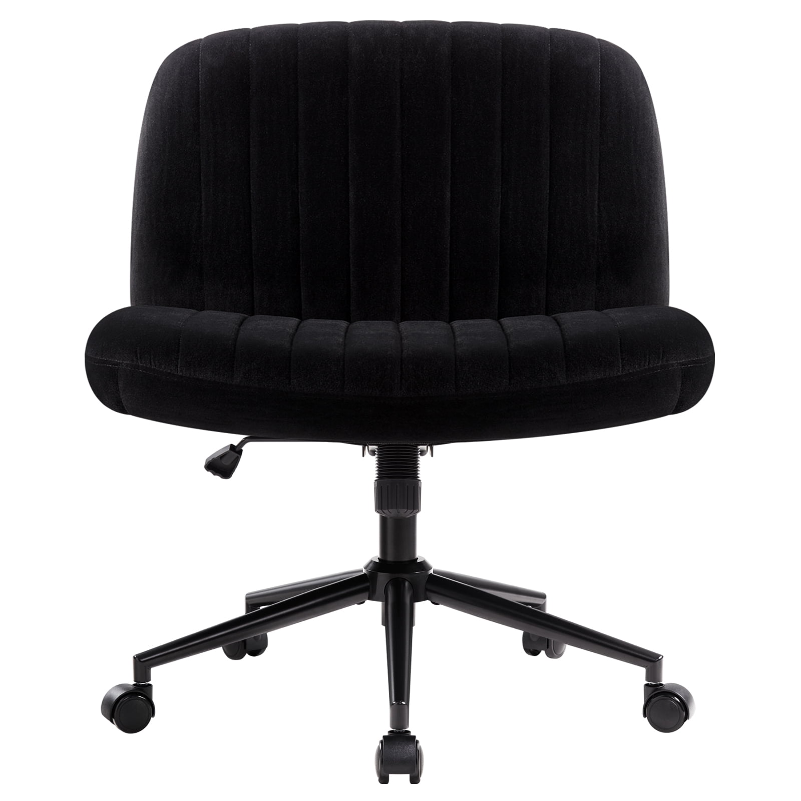 IWMH Ergonomic Armless Task Office Chair with Wheels Cross Legged Wide Seat Desk Chair Black Velvet Upholstered Swivel Vanity Chair for All Ages