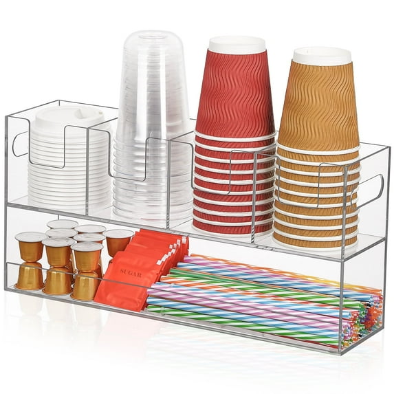 IWNTWY 2-Tier Cup and Lid Holder with Straw Organizer, Acrylic Cup Dispenser for Breakroom Restaurant Countertop