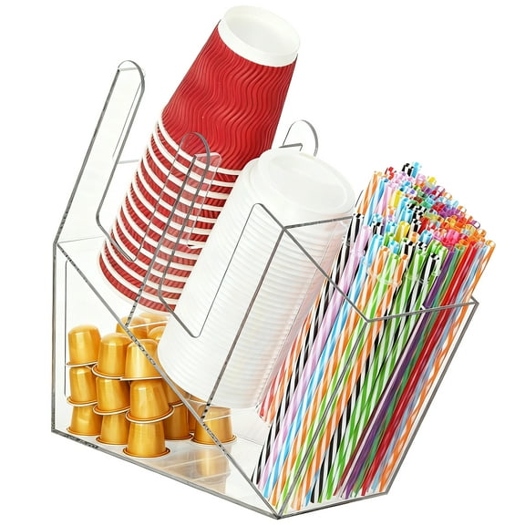 IWNTWY Tilted Cup and Lid Holder with Straw Organizer, Countertop Acrylic Cup Dispenser Coffee Bar Organizer for Coffee Station Bar Breakroom