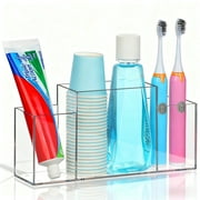 IWNTWY Acrylic Toothbrush Holders for Bathroom, 3 Compartments Clear Electric Toothbrush and Toothpaste Holder