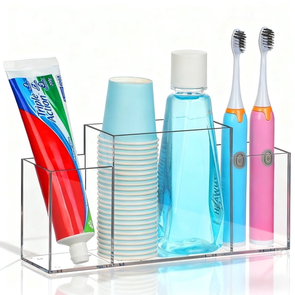IWNTWY Acrylic Toothbrush Holders for Bathroom, 3 Compartments Clear Electric Toothbrush and Toothpaste Holder
