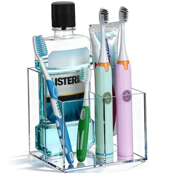 IWNTWY Toothbrush Holders for Bathroom, Acrylic Electric Toothbrush Holder with 3 Compartments