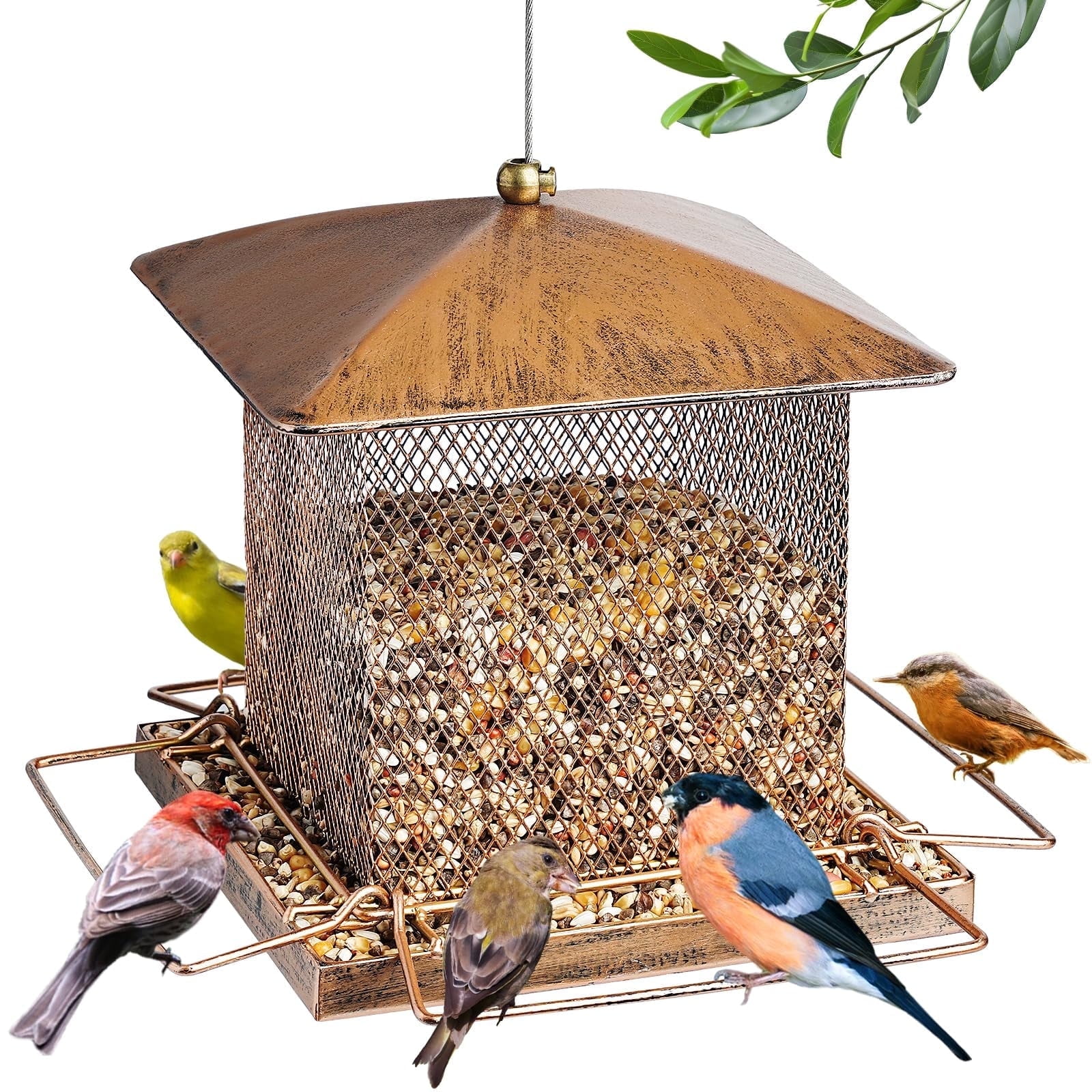 IWNTWY Heavy Duty Metal Wild Bird Feeder, 3.5LB Capacity for Outdoor Hanging in Garden, Yard